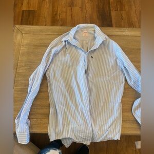 Light blue pin stripe women’s button down dress shirt